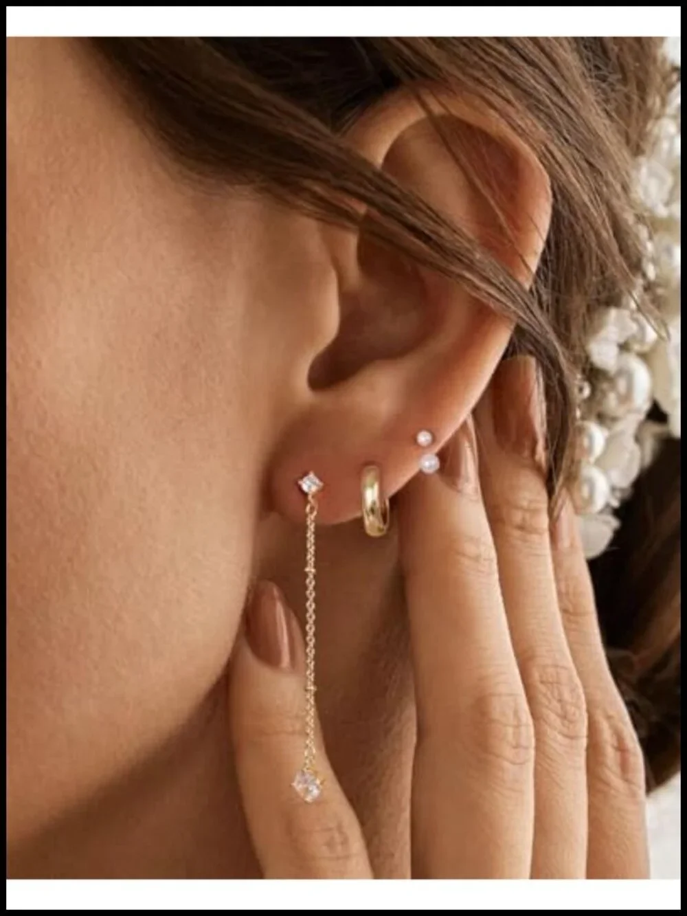 Pearl Drop Dangle Earrings 14K Gold Plated CZ Accent Bridal Jewelry